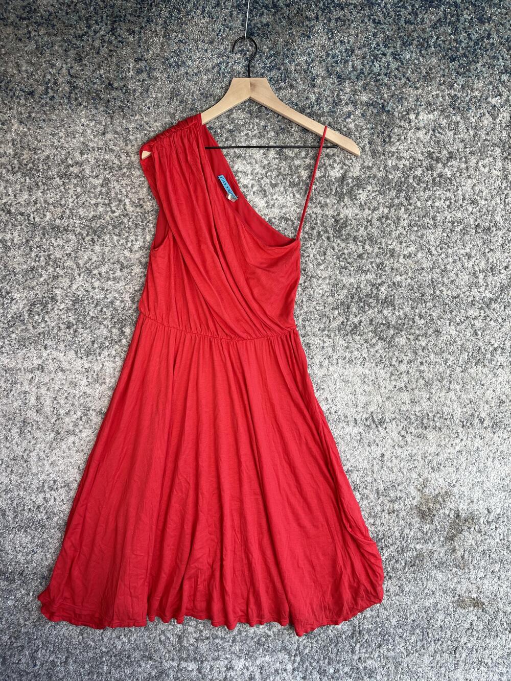 Alice + Olivia Dress Womens Small Red One Shoulder Draped Rayon Lined Cocktail - Picture 1 of 5